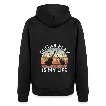 GITARRE SPIELEN IST MEIN LEBEN GITARRE - Unisex Premium Bio Zip Hoodie - Schwarz - Hinten - Nico (187cm)