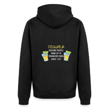 TEQUILA Helping people wake up in strangers beds - Unisex Premium Organic Zip Hoodie - black - Back - Nico (187cm)