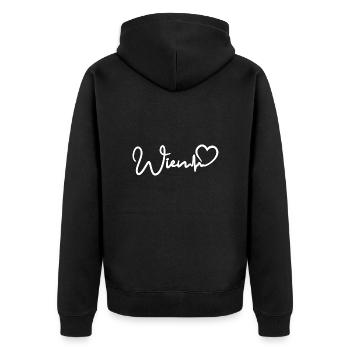 Wien Herzschlag Hauptstadt Österreich - Unisex Premium Bio Zip Hoodie - Schwarz - Hinten - Nico (187cm)