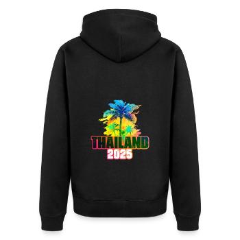 Thailand 2025 Bunt Palmen - Unisex Premium Bio Zip Hoodie - Schwarz - Hinten - Nico (187cm)