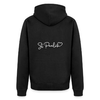 St. Pauli Herzschlag Sankt Pauli Kiez Liebe - Unisex Premium Bio Zip Hoodie - Schwarz - Hinten - Nico (187cm)