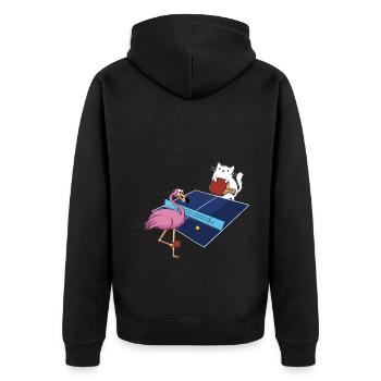Table Tennis Outfit Women's Cat Flamingo - Unisex Premium Organic Zip Hoodie - black - Back - Nico (187cm)