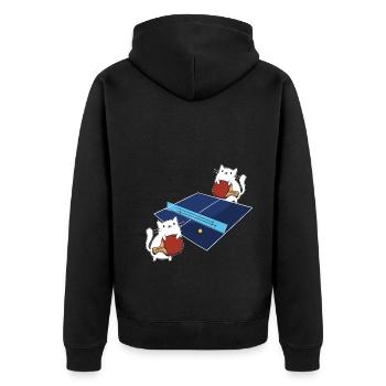 Tischtennis Outfit Damen Katze - Unisex Premium Bio Zip Hoodie - Schwarz - Hinten - Nico (187cm)