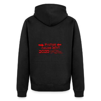 Frohes neues Jahr 2025 Segenswünsche roter Text - Unisex Premium Bio Zip Hoodie - Schwarz - Hinten - Nico (187cm)