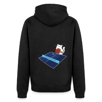 Tischtennis Outfit Damen Katze - Unisex Premium Bio Zip Hoodie - Schwarz - Hinten - Nico (187cm)