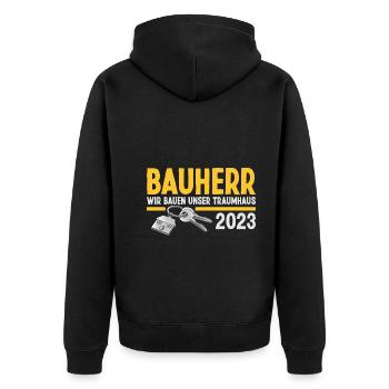 Bauherr 2023 Hausbau Eigenheim Bauleiter Baustelle - Unisex Premium Bio Zip Hoodie - Schwarz - Hinten - Nico (187cm)