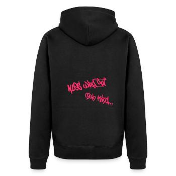 Alles wird gut mein Kind. Die Zukunft ist Pink - Unisex Premium Bio Zip Hoodie - Schwarz - Hinten - Nico (187cm)