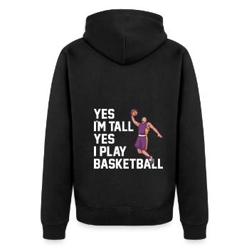 Yes I'm Tall Yes I Play Basketball Design für - Unisex Premium Bio Zip Hoodie - Schwarz - Hinten - Nico (187cm)
