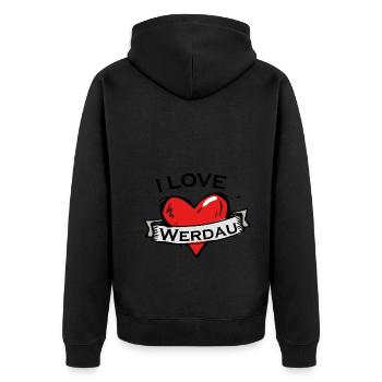 Werdau - Ich liebe Stadtnamen in Tattoo Stil - Unisex Premium Bio Zip Hoodie - Schwarz - Hinten - Nico (187cm)