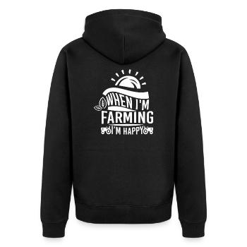 Bauernhemd Wenn ich Landwirtschaft betreibe, bin ich glücklich Geschenk-T-Shirt - Unisex Premium Bio Zip Hoodie - Schwarz - Hinten - Nico (187cm)