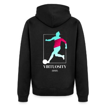 Virtuoser Frauenfußball - Unisex Premium Bio Zip Hoodie - Schwarz - Hinten - Nico (187cm)