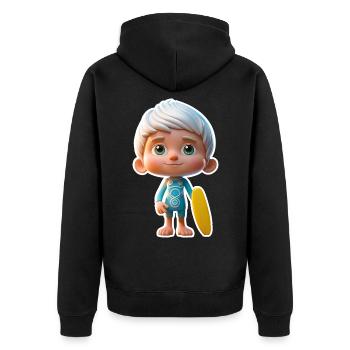 Little surfer 02 - Unisex Premium Organic Zip Hoodie - black - Back - Nico (187cm)