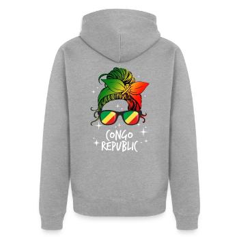 République du Congo - Veste à capuche bio Premium Unisexe - gris chiné - Dos - Nico (187cm)