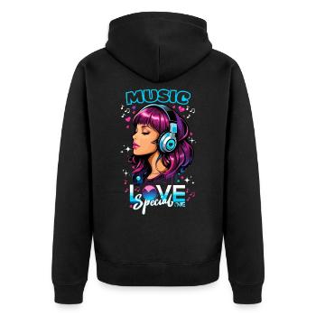 Liebesmusik - Musikfan - Liebesfrequenz - Unisex Premium Bio Zip Hoodie - Schwarz - Hinten - Nico (187cm)