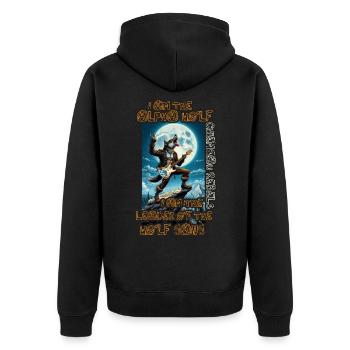 Alpha Wolf - Unisex Premium Bio Zip Hoodie - Schwarz - Hinten - Nico (187cm)