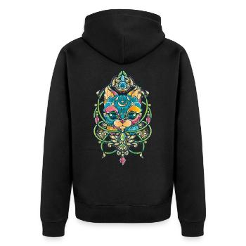 Mystische Katze - Unisex Premium Bio Zip Hoodie - Schwarz - Hinten - Nico (187cm)