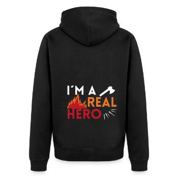 I'm a real hero firefighter - Unisex Premium Organic Zip Hoodie - black - Back - Nico (187cm)