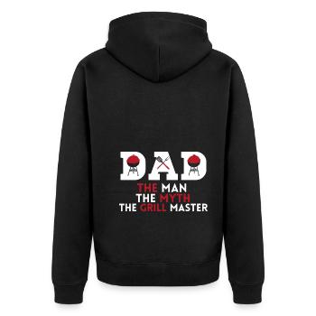 PAPA DER MAN DER MYTHOS DER GRILL MEISTER - Unisex Premium Bio Zip Hoodie - Schwarz - Hinten - Nico (187cm)