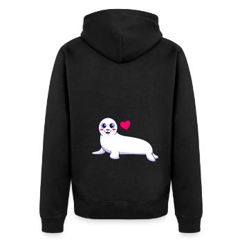 Seehund Robben Baby als Geschenk für Kids - Unisex Premium Bio Zip Hoodie - Schwarz - Hinten - Nico (187cm)