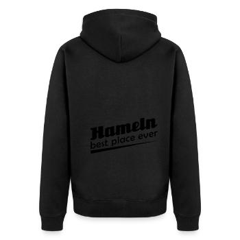 Hameln - Stadt best place ever - Unisex Premium Bio Zip Hoodie - Schwarz - Hinten - Nico (187cm)