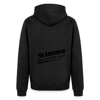 Grimma - Stadt best place ever - Unisex Premium Bio Zip Hoodie - Schwarz - Hinten - Nico (187cm)