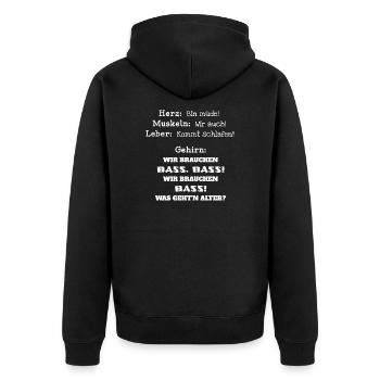 Wir brauchen BASS, BASS ! - Unisex Premium Bio Zip Hoodie - Schwarz - Hinten - Nico (187cm)