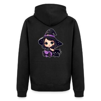 Niedliche Hexe mit schwarzer Katze - Unisex Premium Bio Zip Hoodie - Schwarz - Hinten - Nico (187cm)