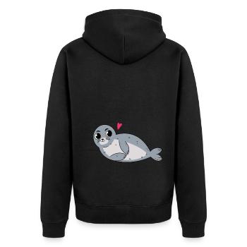 Seehund Robben Baby als Geschenk für Kids - Unisex Premium Bio Zip Hoodie - Schwarz - Hinten - Nico (187cm)