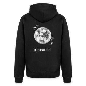 Disco Ball Celebrate Life! - Unisex Premium Organic Zip Hoodie - black - Back - Nico (187cm)