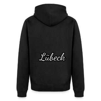 Lübeck - Textdesign mit Stadtnamen - Unisex Premium Bio Zip Hoodie - Schwarz - Hinten - Nico (187cm)