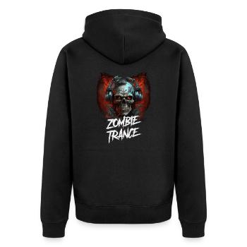 Zombie skull techno Disc Jockey - Unisex Premium Bio Zip Hoodie - Schwarz - Hinten - Nico (187cm)