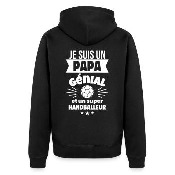 Papa génial & handballeur – idée fête des pères - Veste à capuche bio Premium Unisexe - noir - Dos - Nico (187cm)