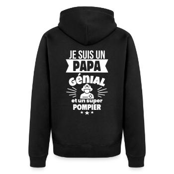 Papa génial & pompier – idée fête des pères - Veste à capuche bio Premium Unisexe - noir - Dos - Nico (187cm)