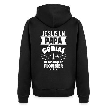 Papa génial & plombier – idée fête des pères - Veste à capuche bio Premium Unisexe - noir - Dos - Nico (187cm)