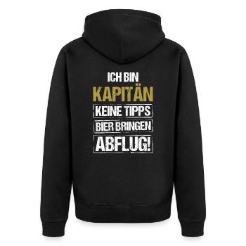 Ich bin Kapitän - Bier bringen und Abflug - Unisex Premium Bio Zip Hoodie - Schwarz - Hinten - Nico (187cm)
