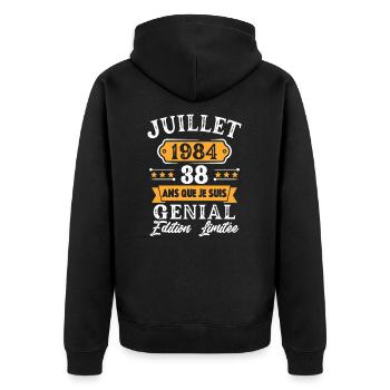 Cadeau D'anniversaire 38 Ans juillet 1984 Rétro - Veste à capuche bio Premium Unisexe - noir - Dos - Nico (187cm)