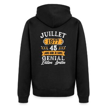 Cadeau D'anniversaire 45 Ans juillet 1977 Rétro - Veste à capuche bio Premium Unisexe - noir - Dos - Nico (187cm)