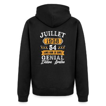 Cadeau D'anniversaire 54 Ans juillet 1968 Rétro - Veste à capuche bio Premium Unisexe - noir - Dos - Nico (187cm)