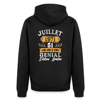 Cadeau D'anniversaire 51 Ans juillet 1971 Rétro - Veste à capuche bio Premium Unisexe - noir - Dos - Nico (187cm)