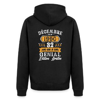 Cadeau D'anniversaire 32 Ans Décembre 1990 Rétro - Veste à capuche bio Premium Unisexe - noir - Dos - Nico (187cm)