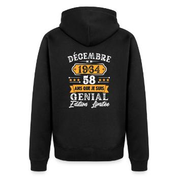 Cadeau D'anniversaire 58 Ans Décembre 1964 Rétro - Veste à capuche bio Premium Unisexe - noir - Dos - Nico (187cm)