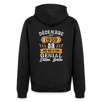 Cadeau D'anniversaire 53 Ans Décembre 1969 Rétro - Veste à capuche bio Premium Unisexe - noir - Dos - Nico (187cm)