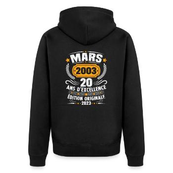 Cadeau D'anniversaire 20 Ans Mars 2003 Vintage - Veste à capuche bio Premium Unisexe - noir - Dos - Nico (187cm)