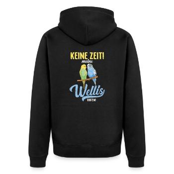 Wellensittich Sittiche Welli Figur Sittichhalter - Unisex Premium Bio Zip Hoodie - Schwarz - Hinten - Nico (187cm)