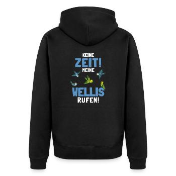 Wellensittich Sittiche Welli Figur Sittichhalter - Unisex Premium Bio Zip Hoodie - Schwarz - Hinten - Nico (187cm)