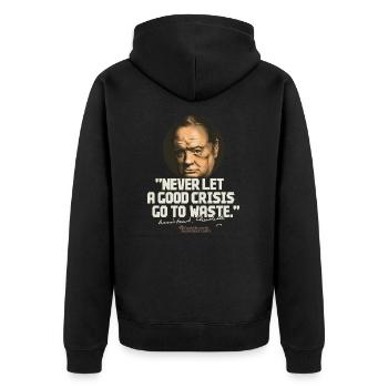 Churchill Zitat über Krisen - Unisex Premium Bio Zip Hoodie - Schwarz - Hinten - Nico (187cm)