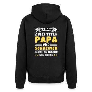Ich habe 2 Titel Papa und Schreiner - Unisex Premium Bio Zip Hoodie - Schwarz - Hinten - Nico (187cm)