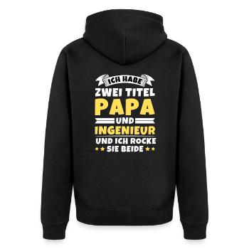 Ich habe 2 Titel Papa und Ingenieur - Unisex Premium Bio Zip Hoodie - Schwarz - Hinten - Nico (187cm)