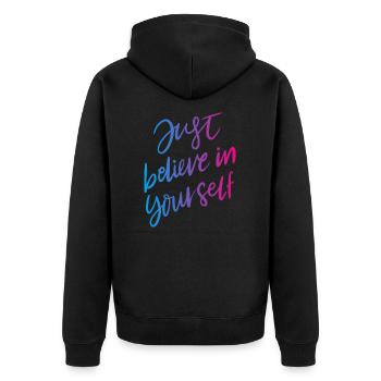 Inspirational Believe Tee - Empower Your Day - Unisex Premium Organic Zip Hoodie - black - Back - Nico (187cm)