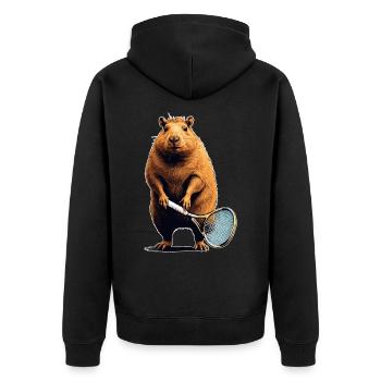 Capybara Tennis - Unisex Premium Bio Zip Hoodie - Schwarz - Hinten - Nico (187cm)